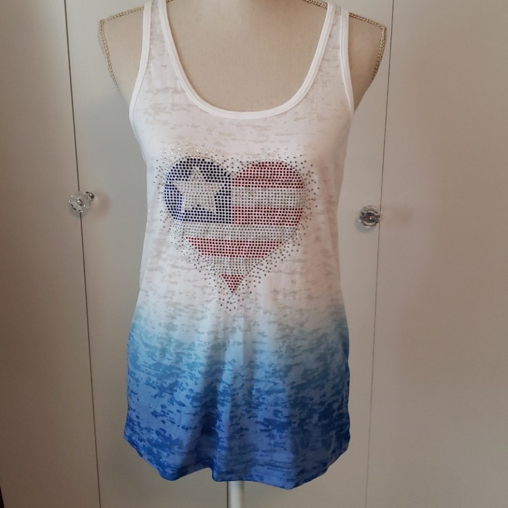 NWOT Rhinestone Heart Flag Racerback Tank - Picture 2 of 5